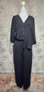 Set de camisa y pantalón elástico pedrería dorada