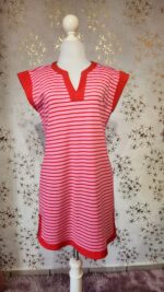 Vestido Rosa con rayas rojas