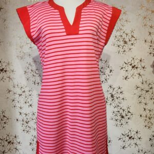 Vestido Rosa con rayas rojas