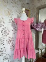 Vestido de botones con olanes rosa