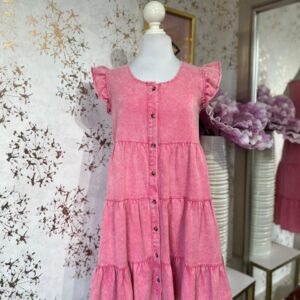 Vestido de botones con olanes rosa
