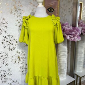 Vestido verde lima, manga globo