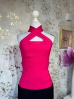 Blusa rosa cuello halter cruzado