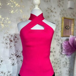 Blusa rosa cuello halter cruzado