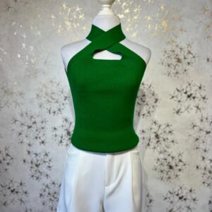 Blusa verde cuello halter cruzado