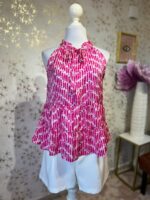 Blusa rosa con estampado de pinceladas vertical blanco