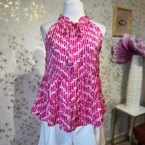 Blusa rosa con estampado de pinceladas vertical blanco